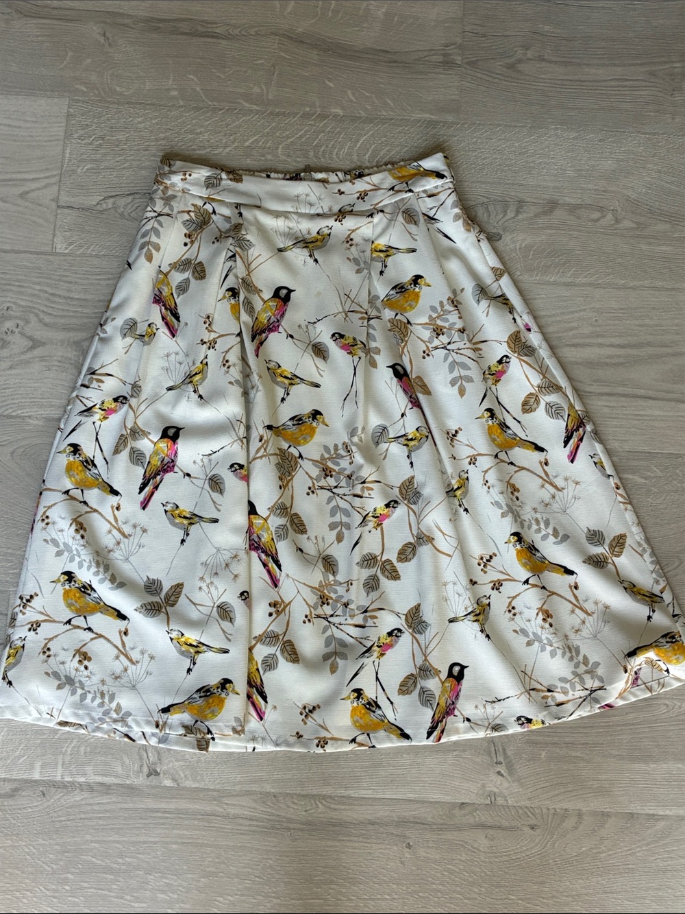 Mikarose Off White Bird-Print A-Line Skirt Size Small
